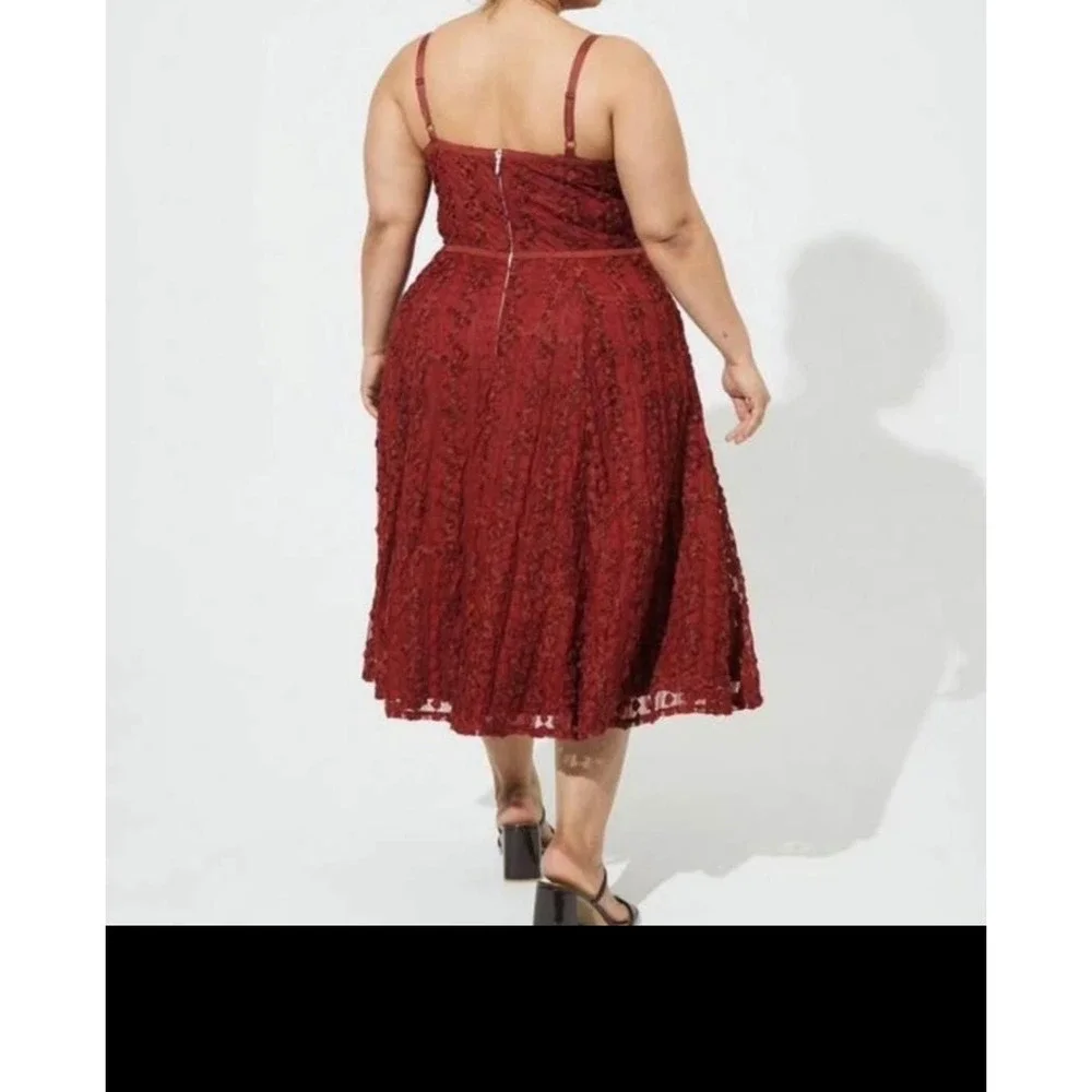 Torrid Rust 3D Rosette Lace Midi Dress Size 16 Sweetheart Cocktail Boho Wedding - Picture 6 of 6